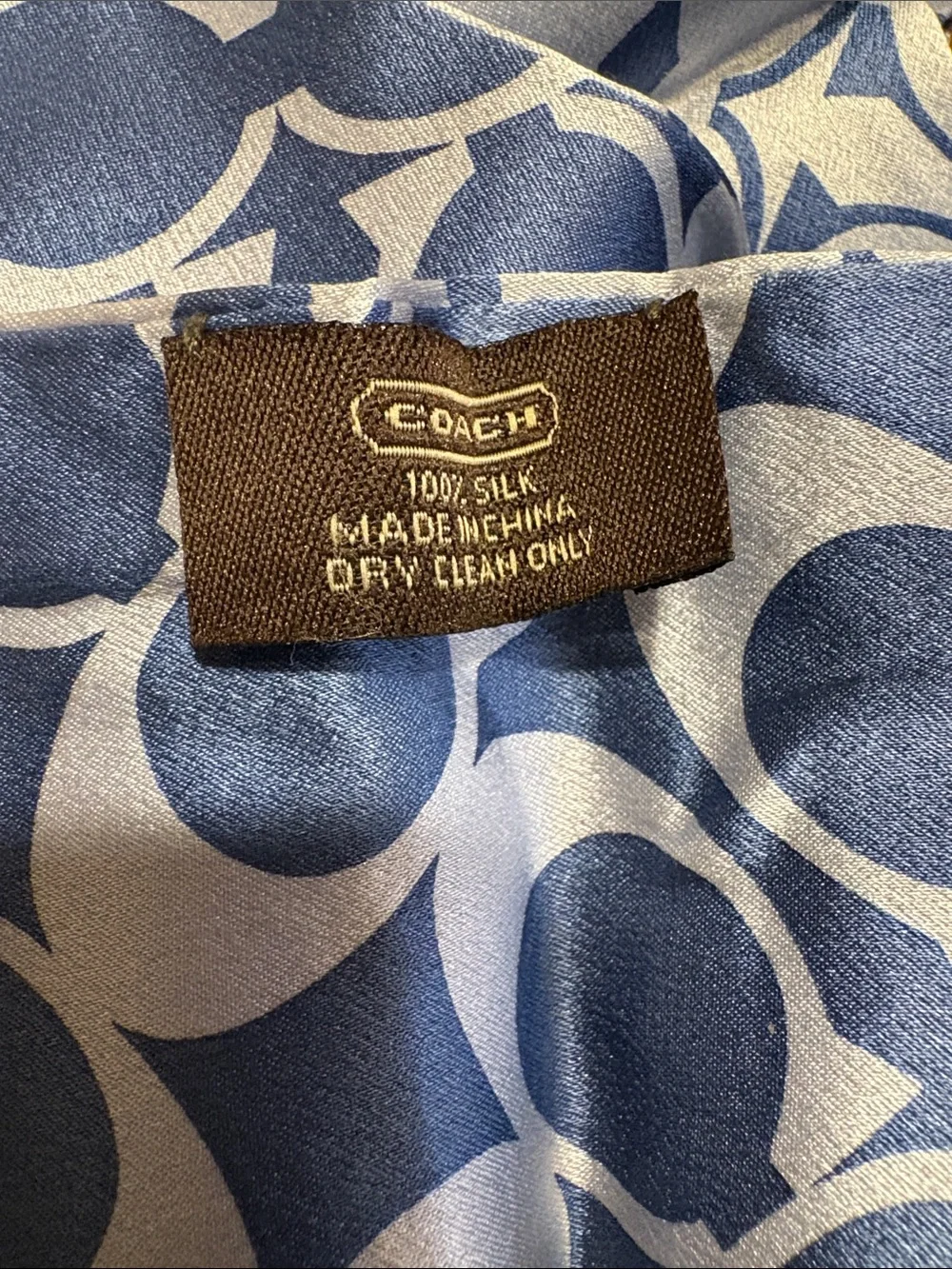 COACH Blue and White Monogram Silk Neck Scarf - Picture 4 of 6